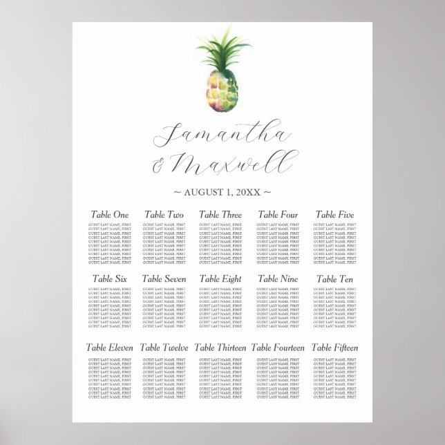 Maßgeschneiderte Hochzeitsstichtabelle Ananas Poster (Vorne)