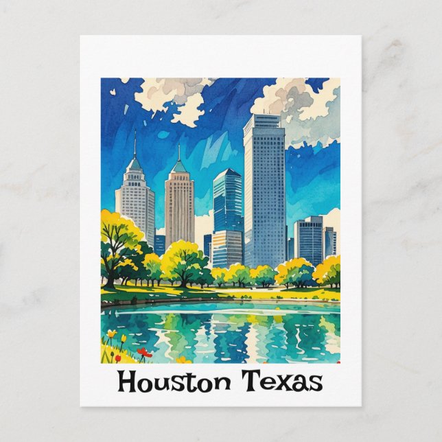 Maßgeschneiderte Houston Texas Skyline-Wasserfarbe Postkarte (Vorderseite)