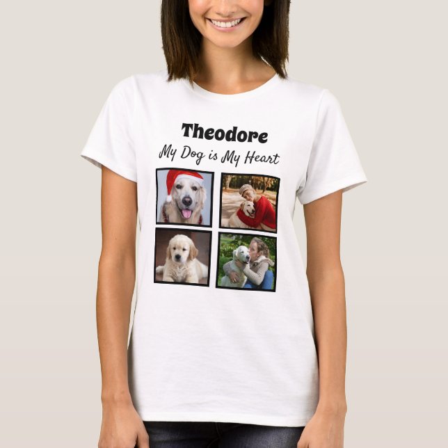 Maßgeschneiderte Hundehalterung - mit vier Fotos T T-Shirt (Vorderseite)