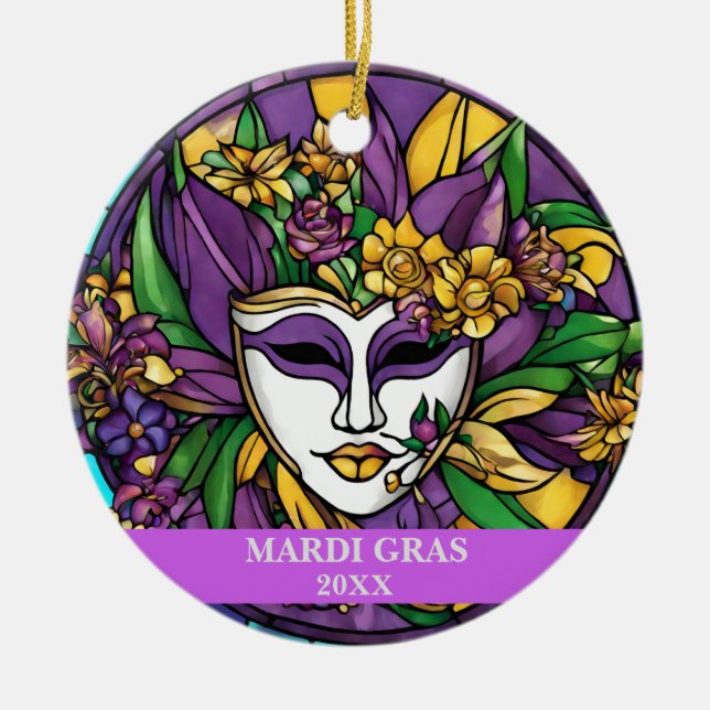 Maßgeschneiderte Imitate Festglass Mardi Gras Mask Keramik Ornament (Vorne)