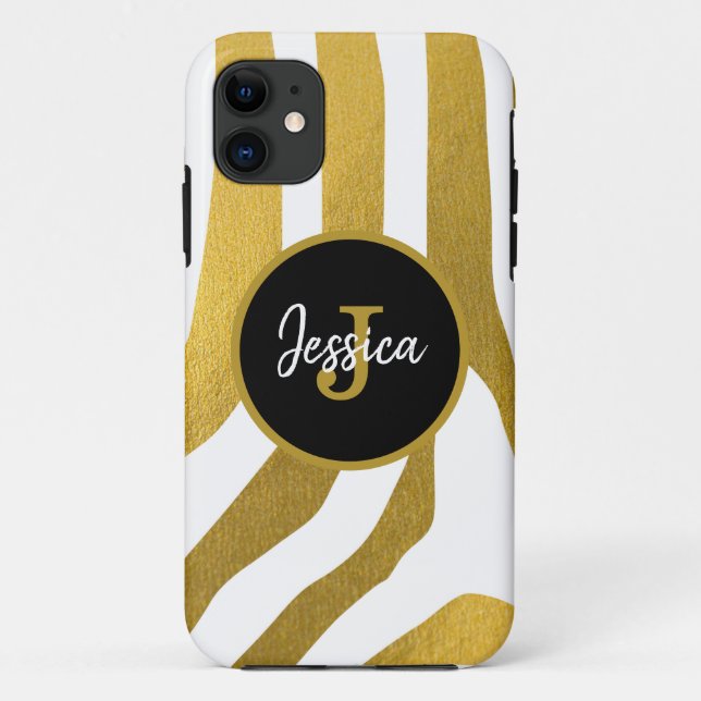 Maßgeschneiderte Imitate Gold Zebra Print Stripes  Case-Mate iPhone Hülle (Rückseite)