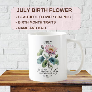 Maßgeschneiderte Juli Geburtstag Blume Wasserlilie Kaffeetasse