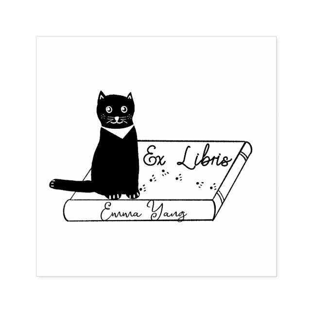 Maßgeschneiderte Katze auf Buch Ex Libris Wood Art Gummistempel (Prägung)