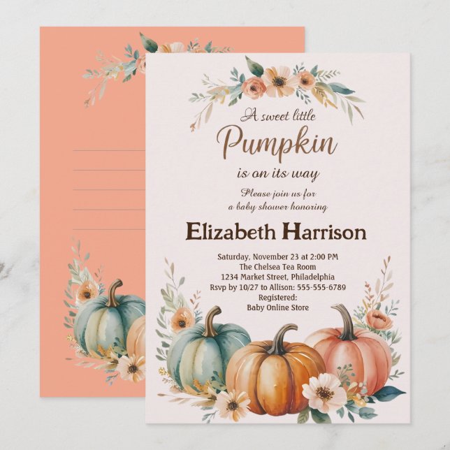 Maßgeschneiderte KürbisBaby-Dusche Einladung (Vorne/Hinten)