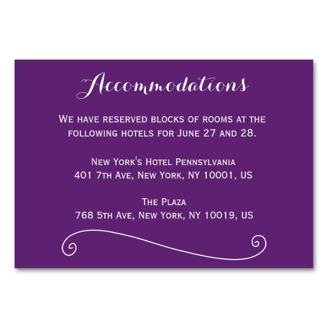 Maßgeschneiderte Lila Hochzeitskarten Tischnummer (Vorderseite)