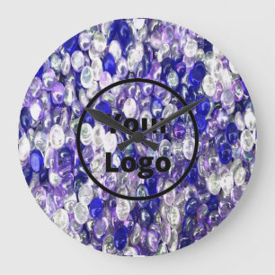 Maßgeschneiderte Logokugeln aus blau-glasklarem Gl Große Wanduhr