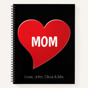 Maßgeschneiderte Mama, rote, weiße Buchstaben am H Notizbuch