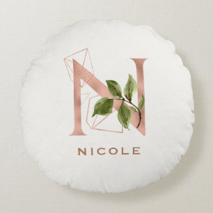 Maßgeschneiderte Mit Monogramm Rose Gold Floral In Rundes Kissen