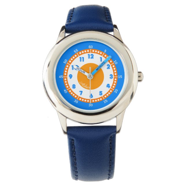 Maßgeschneiderte moderne, fett blaue und orangefar armbanduhr (Vorderseite)