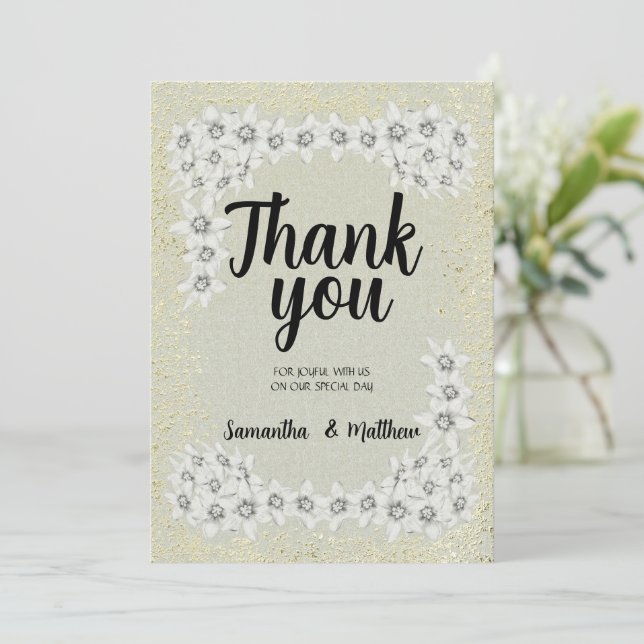 Maßgeschneiderte, moderne goldene Blüte Dank Karre Dankeskarte (Stehend Vorderseite)