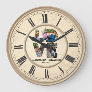 Maßgeschneiderte moderne Liebe 4 Foto Collage für Große Wanduhr