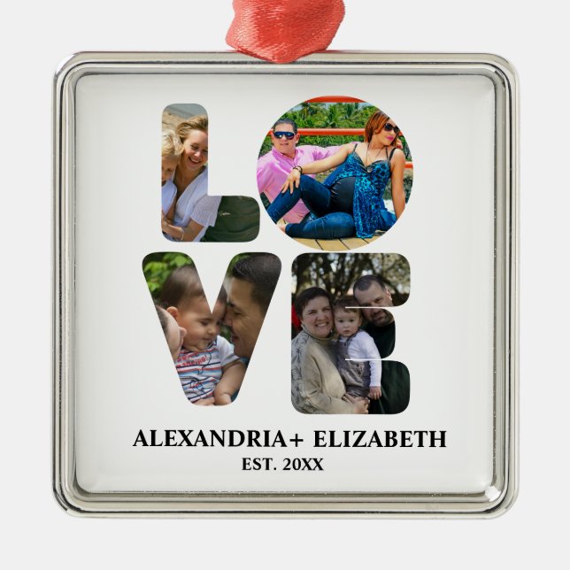 Maßgeschneiderte moderne Liebe 4 Foto Collage für  Ornament Aus Metall (Vorne)