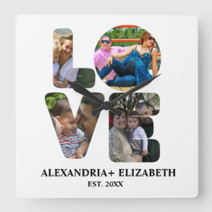 Maßgeschneiderte moderne Liebe 4 Foto Collage für  Quadratische Wanduhr