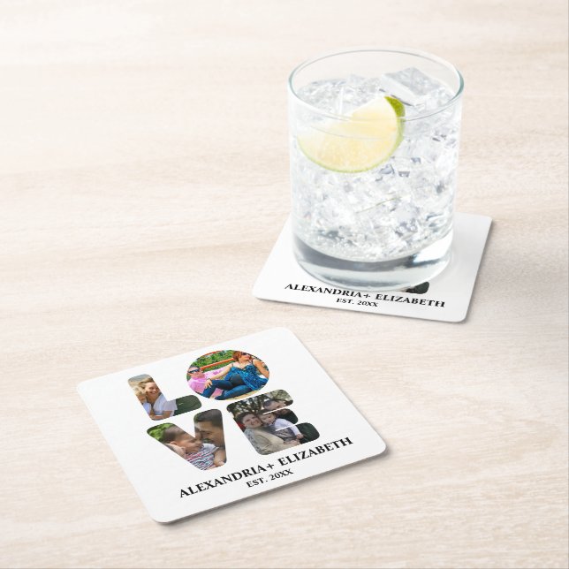 Maßgeschneiderte moderne Liebe 4 Foto Collage für  Rechteckiger Pappuntersetzer (Vor Ort)