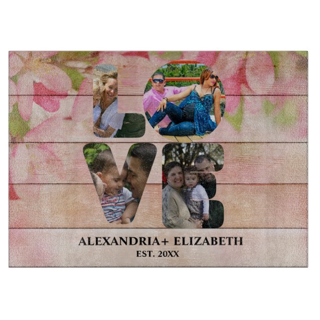 Maßgeschneiderte moderne Liebe 4 Foto Collage für  Schneidebrett (Vorderseite)