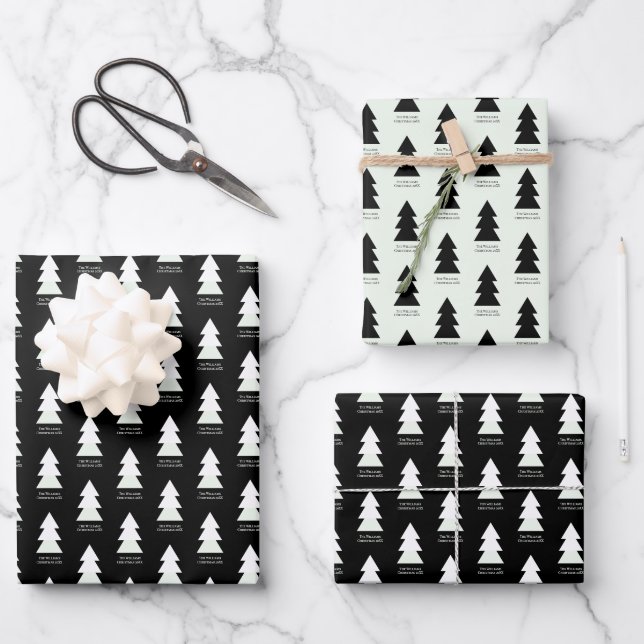 Maßgeschneiderte moderne Minimalistische Schwarz-W Geschenkpapier Set (Vorderseite)