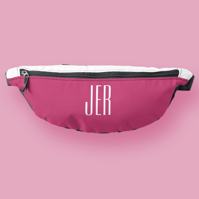 Maßgeschneiderte, moderne Monogramm-Initialen rosa Bauchtasche (Customizable Modern Monogram Initials Pink White Fanny Pack)