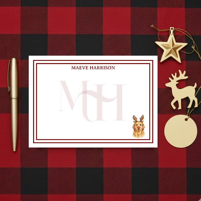 Maßgeschneiderte Monogram Holiday Golden Retriever Post-it Klebezettel (Gift custom holiday stationery to the dog lover in your life!)