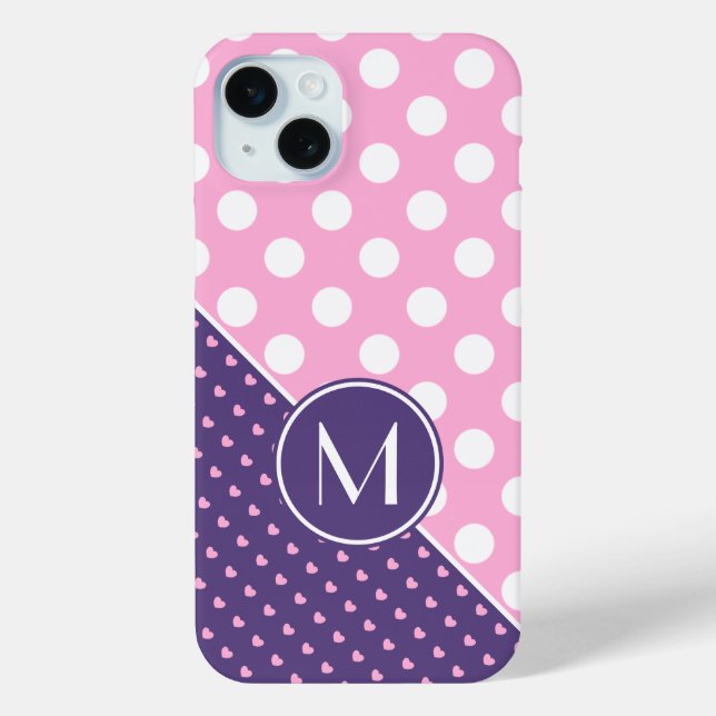 Maßgeschneiderte Monogramm-, Rosa-, Lila- und Weiß Case-Mate iPhone Hülle (Rückseite)