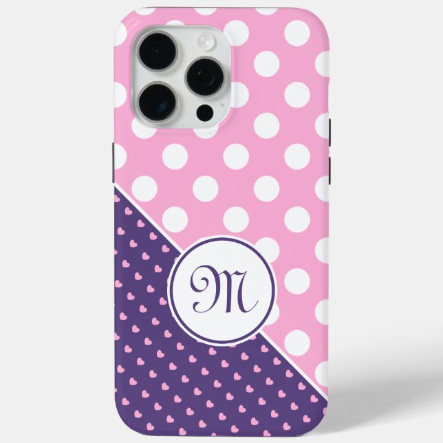 Maßgeschneiderte Monogramm-, Rosa-, Lila- und Weiß Case-Mate iPhone Hülle (Rückseite)