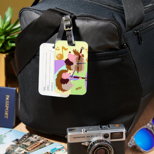 Maßgeschneiderte musikalische Igel Gepäckanhänger (Vorderseite & Rückseite)