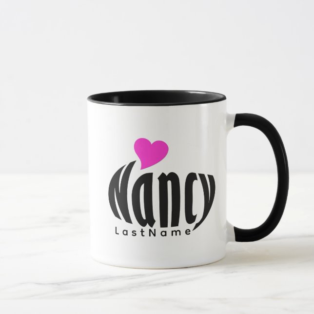 Maßgeschneiderte "Nancy" in Schwarz/Weiß, Rosa Her Tasse (Rechts)