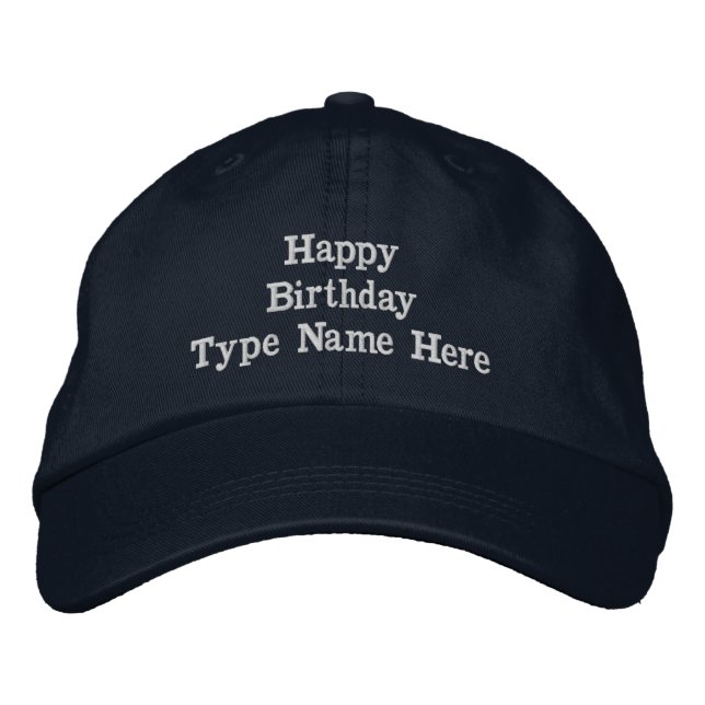 Maßgeschneiderte Navy bestickte Happy Birthday anp Bestickte Baseballkappe (Vorderseite)