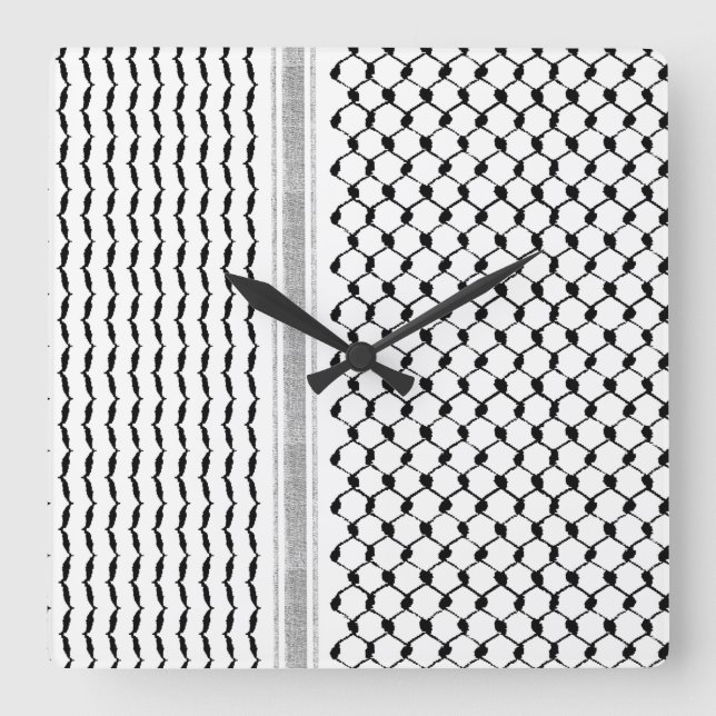 Maßgeschneiderte palästinensische Kufiya-Acrylklem Quadratische Wanduhr (Vorderseite)
