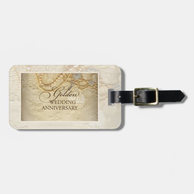 Maßgeschneiderte Perlen zum 50. Hochzeitstag Gepäckanhänger (Vorderseite horizontal)