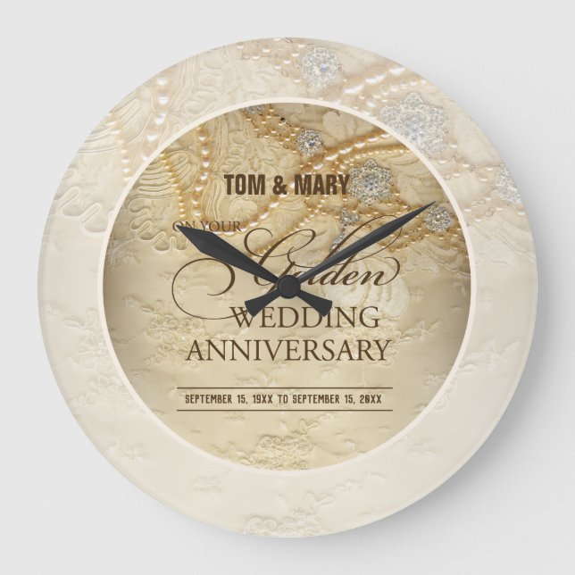 Maßgeschneiderte Perlen zum 50. Hochzeitstag Große Wanduhr (Vorderseite)