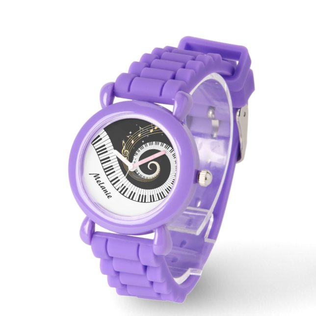 Maßgeschneiderte Piano Keys und Gold Musiknoten Armbanduhr (Winkel)