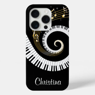 Maßgeschneiderte Piano Keys und Gold Musiknoten iPhone 15 Pro Hülle