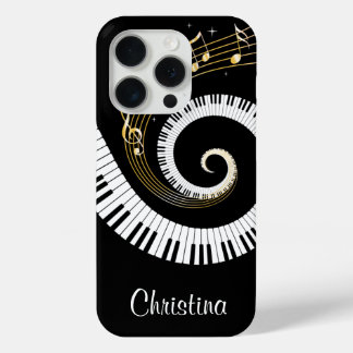 Maßgeschneiderte Piano Keys und Gold Musiknoten iPhone 15 Pro Hülle