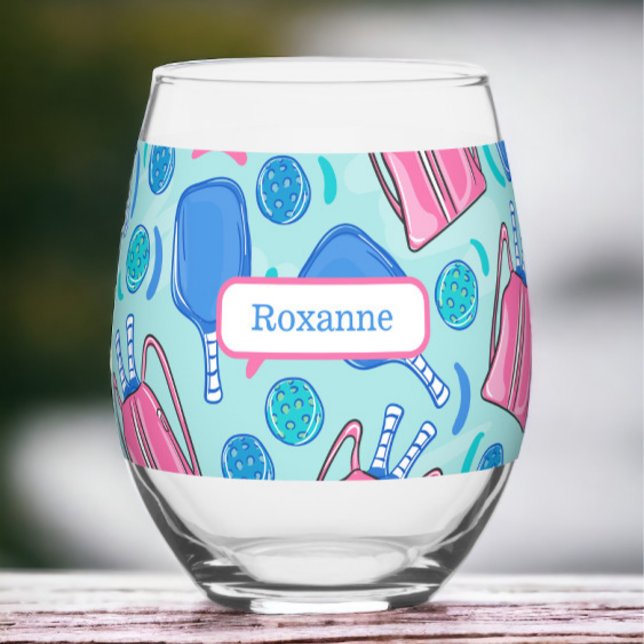 Maßgeschneiderte Pickleball-Paddle & Balls Blue Pr Weinglas Ohne Stiel (Von Creator hochgeladen)