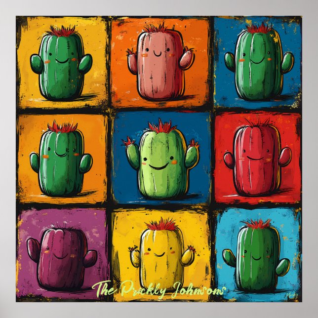 Maßgeschneiderte Pop Art Cactus Grid Wall Art Poster (Vorne)
