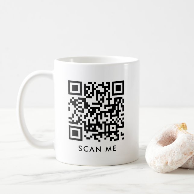 Maßgeschneiderte QR-Code-Scan Me-Vorlage Weiß Kaffeetasse (Mit Donut)