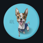 Maßgeschneiderte Rattenterrier-Dog Aquarellmalerei Magnet<br><div class="desc">Dies ist eine Abbildung eines Taco Terrier Hundes. Er trägt blaue Kleidung und hat ein sehr glückliches Gesicht.</div>