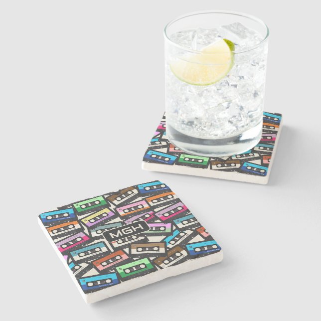 Maßgeschneiderte Retro-Ketten für Monogramm Steinuntersetzer (Seitenansicht)
