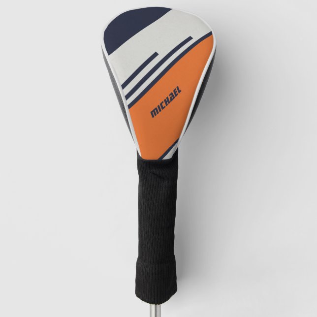 Maßgeschneiderte Retro-Streifen in blau Orange Golf Headcover (Vorderseite)