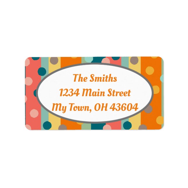 Maßgeschneiderte Retrostreifen und -punkte - Orang Adressaufkleber (Vorne)