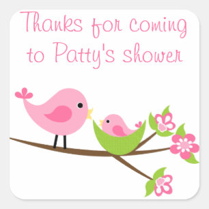 Maßgeschneiderte Rosa Mama- und Babyvogel-Aufklebe Quadratischer Aufkleber