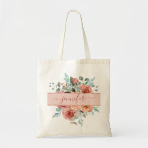 Maßgeschneiderte Rose Gold Floral Tote Tasche. Bri Tragetasche