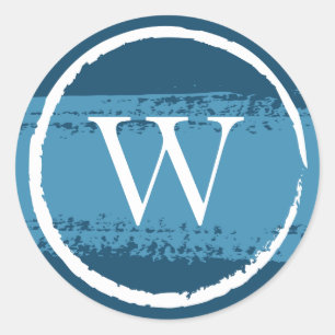 Maßgeschneiderte Round Monogram Stickers   Blau un