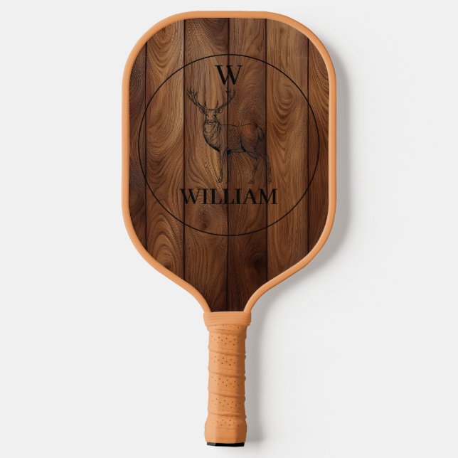 Maßgeschneiderte rustikale Holztextur & Hirschmono Pickleball Schläger (Rückseite)