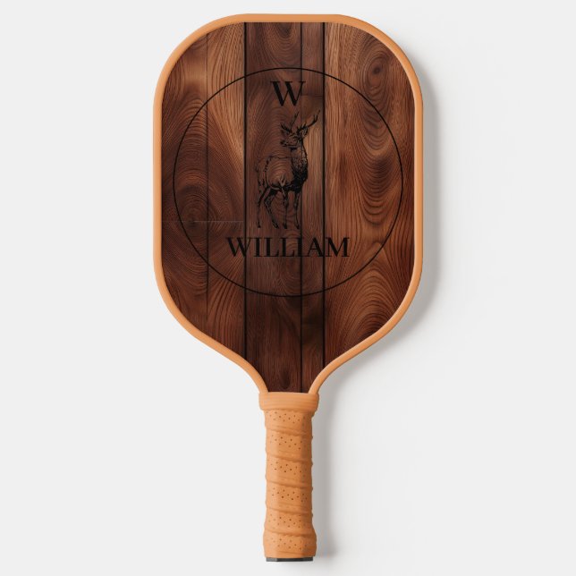 Maßgeschneiderte rustikale Holztextur & Hirschmono Pickleball Schläger (Vorderseite)