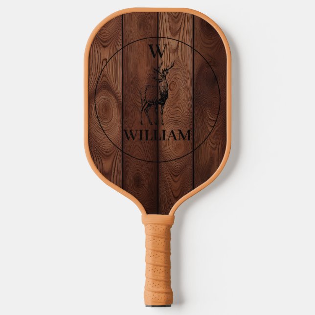 Maßgeschneiderte rustikale Holztextur & Hirschmono Pickleball Schläger (Vorderseite)