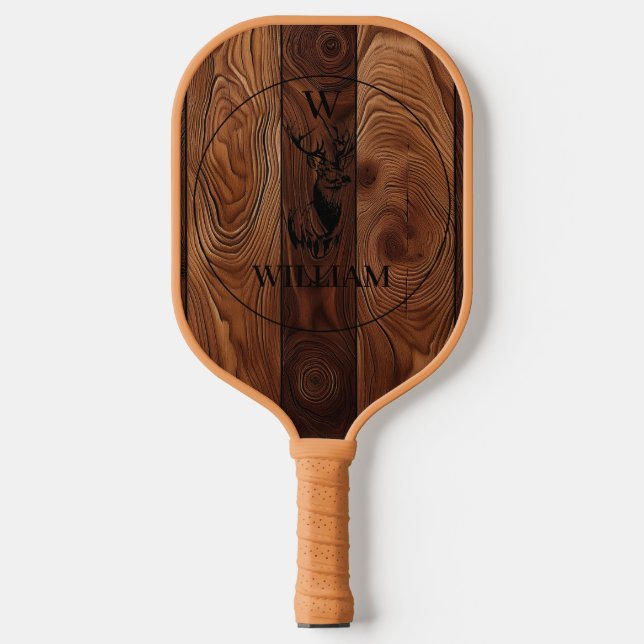 Maßgeschneiderte rustikale Holztextur & Hirschmono Pickleball Schläger (Vorderseite)