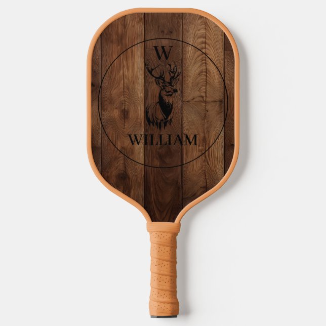 Maßgeschneiderte rustikale Holztextur & Hirschmono Pickleball Schläger (Vorderseite)