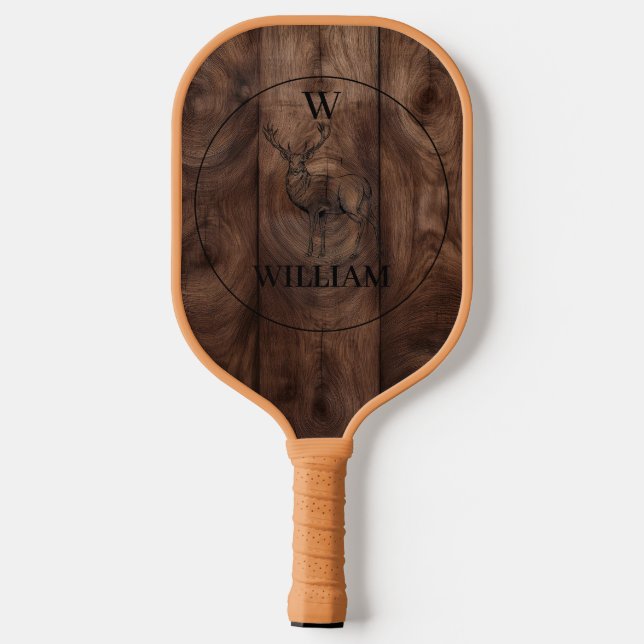 Maßgeschneiderte rustikale Holztextur & Hirschmono Pickleball Schläger (Rückseite)
