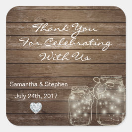 Maßgeschneiderte Rustikale Mason Jars Wood Hearts  Quadratischer Aufkleber